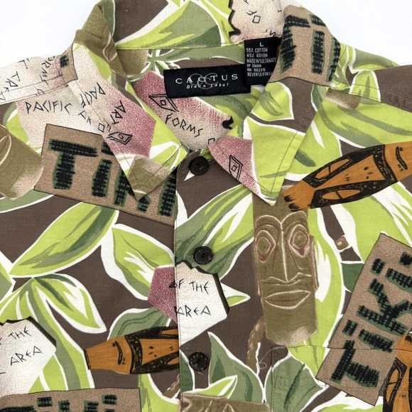 Cactus Black Label Men's Hawaiian Tiki Short Sleeve Totem Aloha Multicolor Large - Picture 1 of 5
